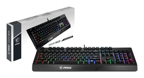 MSI VIGOR GK20, Wired, USB, Membrane, QWERTY, RGB LED, Black